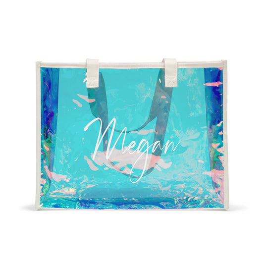 Beach Holographic Tote Bag - Personalized Name | Chic Beach Accessory, Vacation Essential