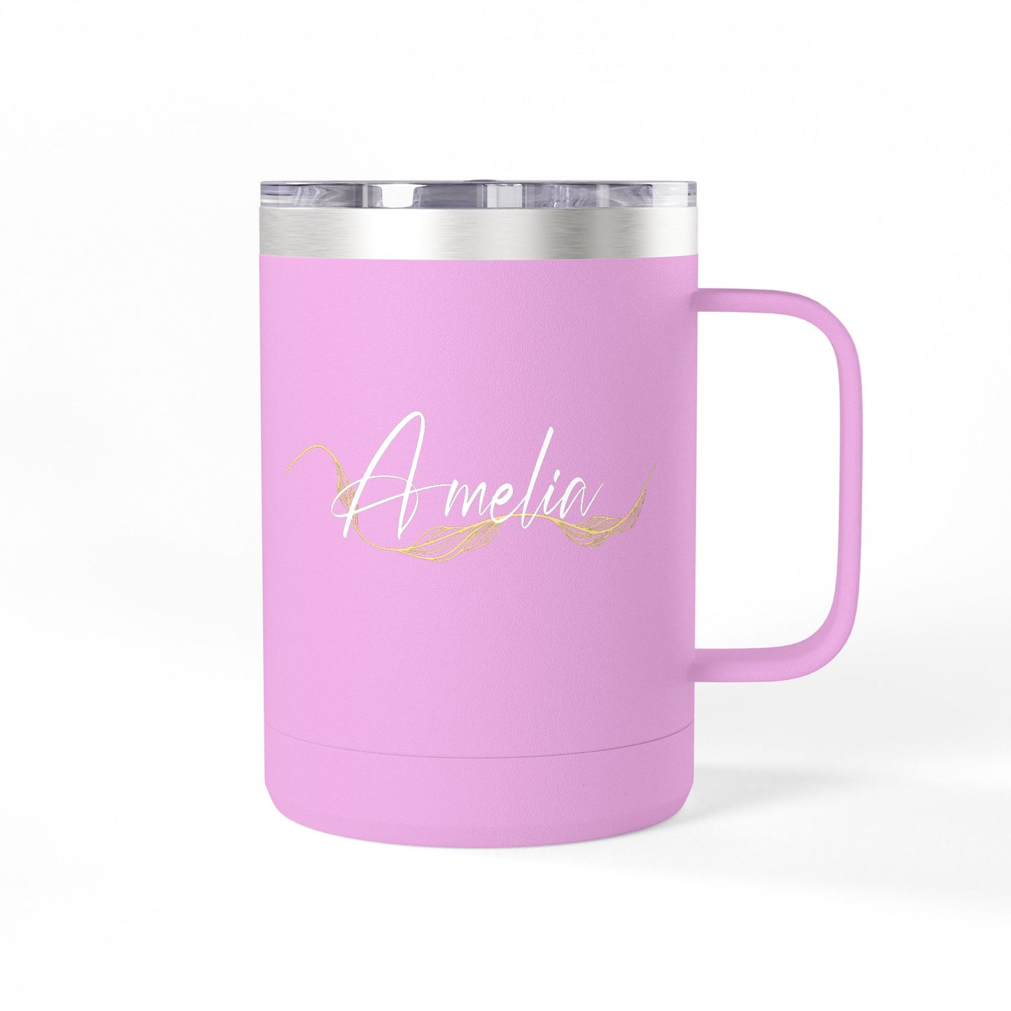Elegant Gold Script Personalised Name Coffee Mug Tumbler - 15oz 100% Stainless Steel
