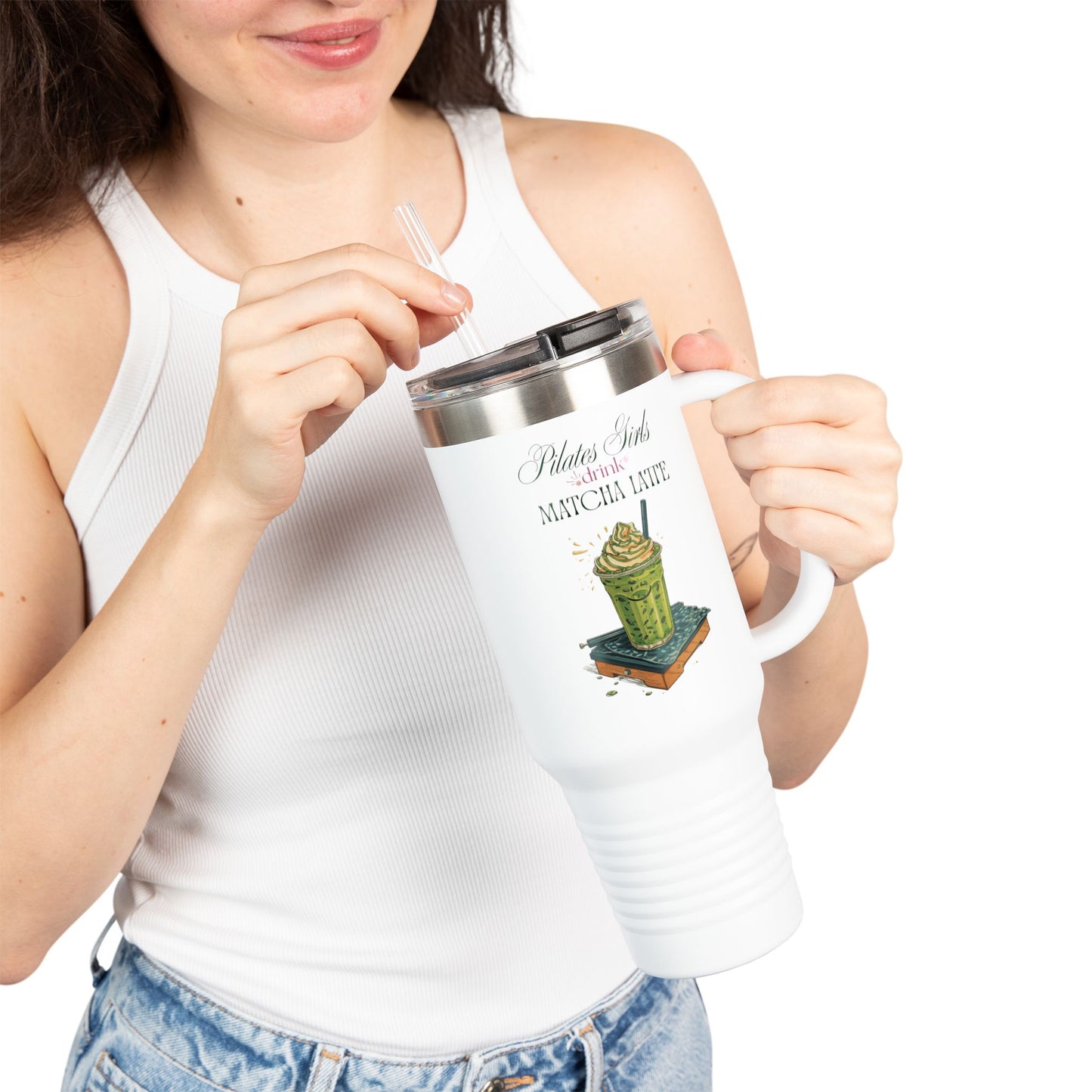 Insulated Travel Mug - Matcha Latte Themed Design | Eco-Friendly 40oz Beverage Container