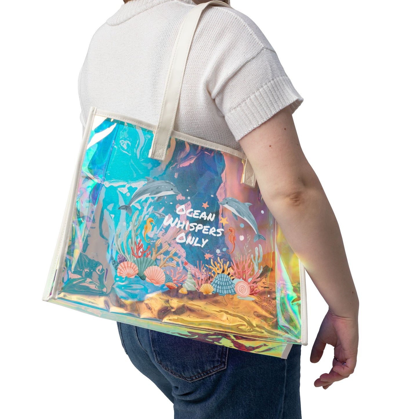 Beach Holographic Tote Bag - Ocean Whispers Only | Chic Beach Accessory, Vacation Essential