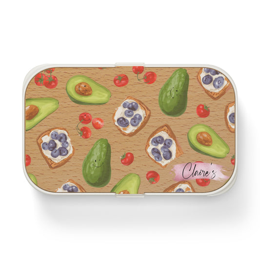 Personalized Bento Lunch Box - Aesthetic Cute Avocado and Blueberries & Ricotta Toast | Cute Lunch Container, Eco-Friendly Meal Prep, Gift for Foodies