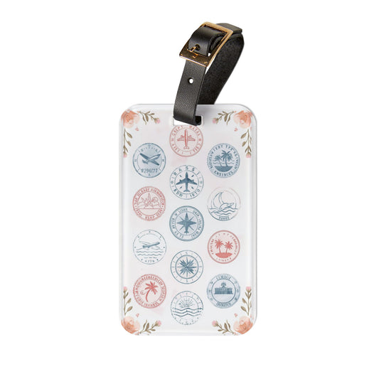Luggage Tag - Pastel Passport Stamps Floral Design | Travel Accessory, Airport Essentials