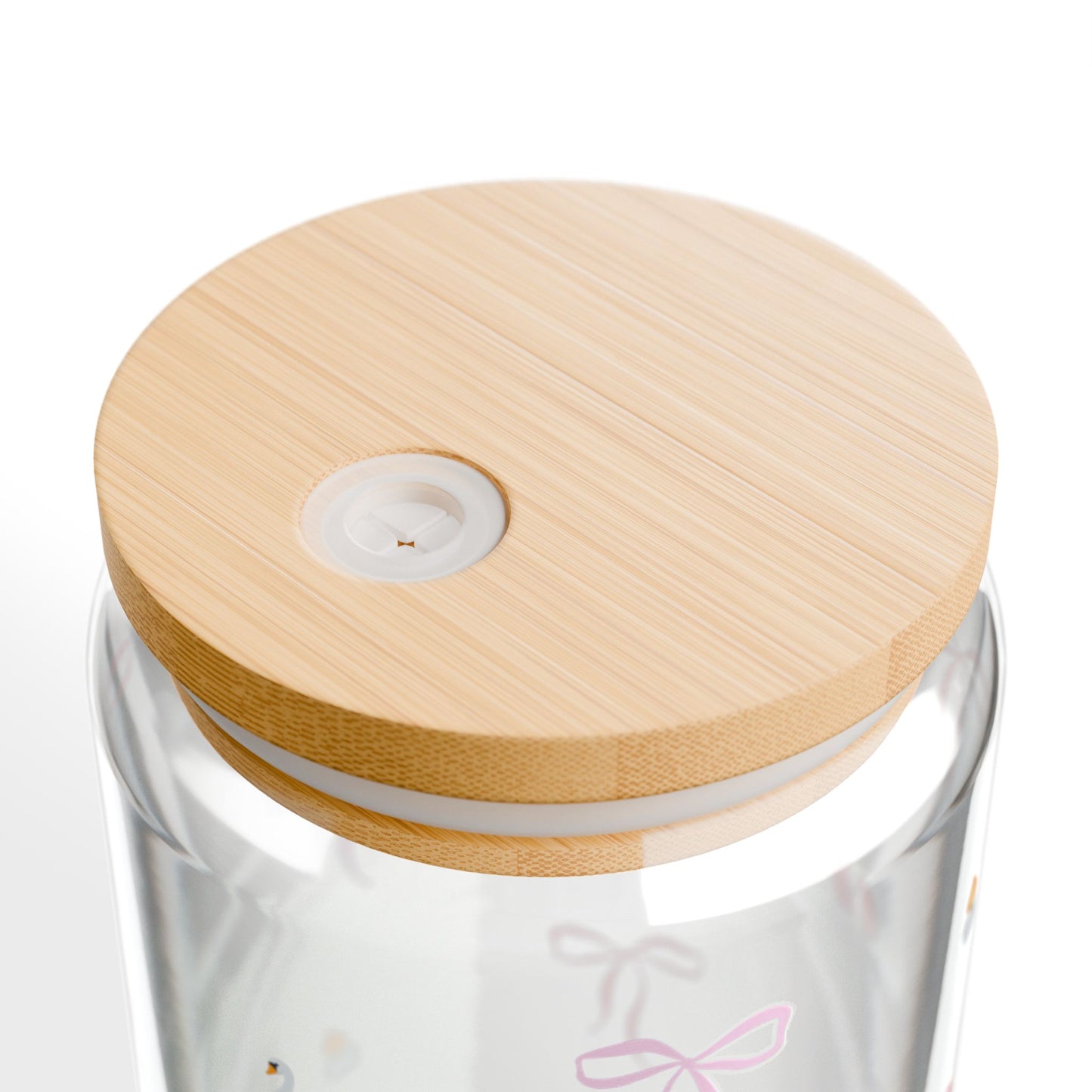 Sipper Glass - Aesthetic Soft Girl Pink Ribbons | Eco-Friendly 16oz Drinkware with Wooden Lids and Straw
