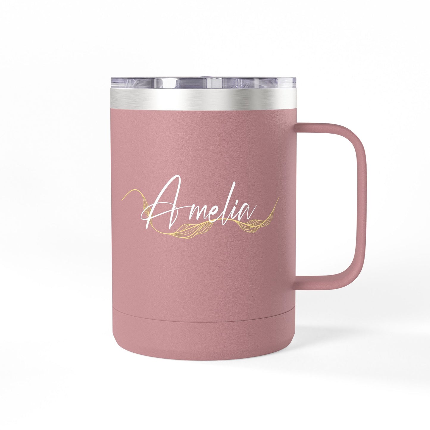 Elegant Gold Script Personalised Name Coffee Mug Tumbler - 15oz 100% Stainless Steel