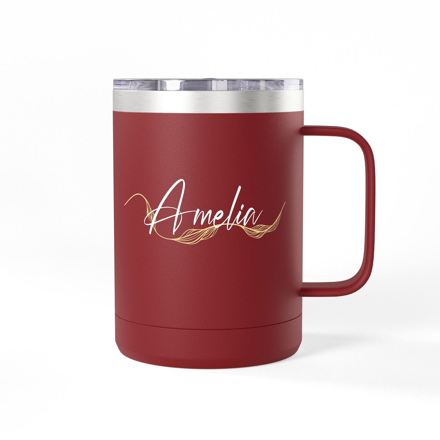 Elegant Gold Script Personalised Name Coffee Mug Tumbler - 15oz 100% Stainless Steel