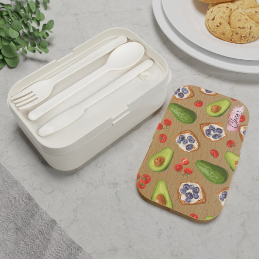 Personalized Bento Lunch Box - Aesthetic Cute Avocado and Blueberries & Ricotta Toast | Cute Lunch Container, Eco-Friendly Meal Prep, Gift for Foodies