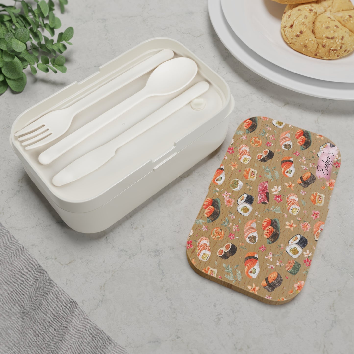 Personalized Bento Lunch Box - Aesthetic Cute Sushi and Floral Patterns | Cute Lunch Container, Eco-Friendly Meal Prep, Gift for Foodies
