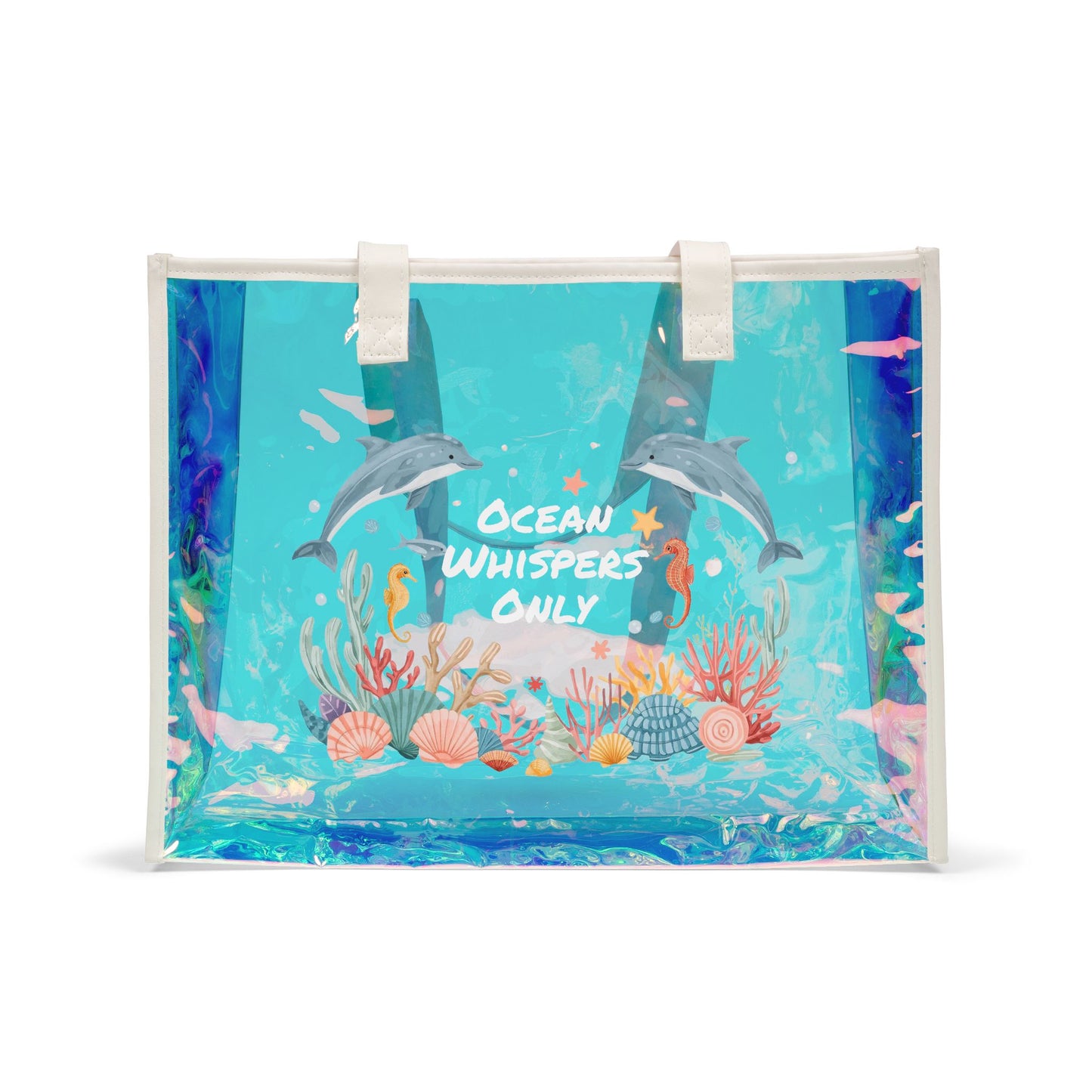 Beach Holographic Tote Bag - Ocean Whispers Only | Chic Beach Accessory, Vacation Essential