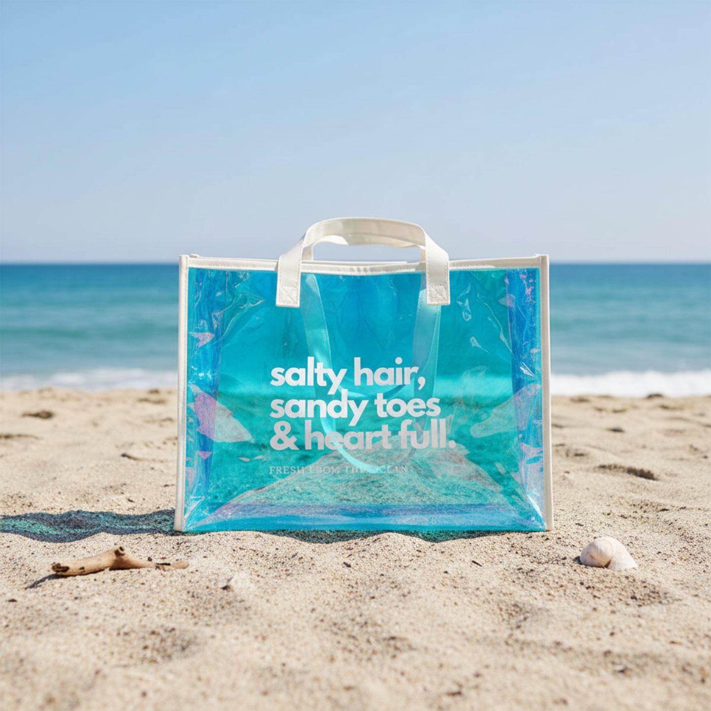 Beach Holographic Tote Bag - Salty Hair, Sandy Toes & Heart Full | Chic Beach Accessory, Vacation Essential