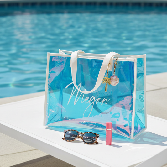 Beach Holographic Tote Bag - Personalized Name | Chic Beach Accessory, Vacation Essential