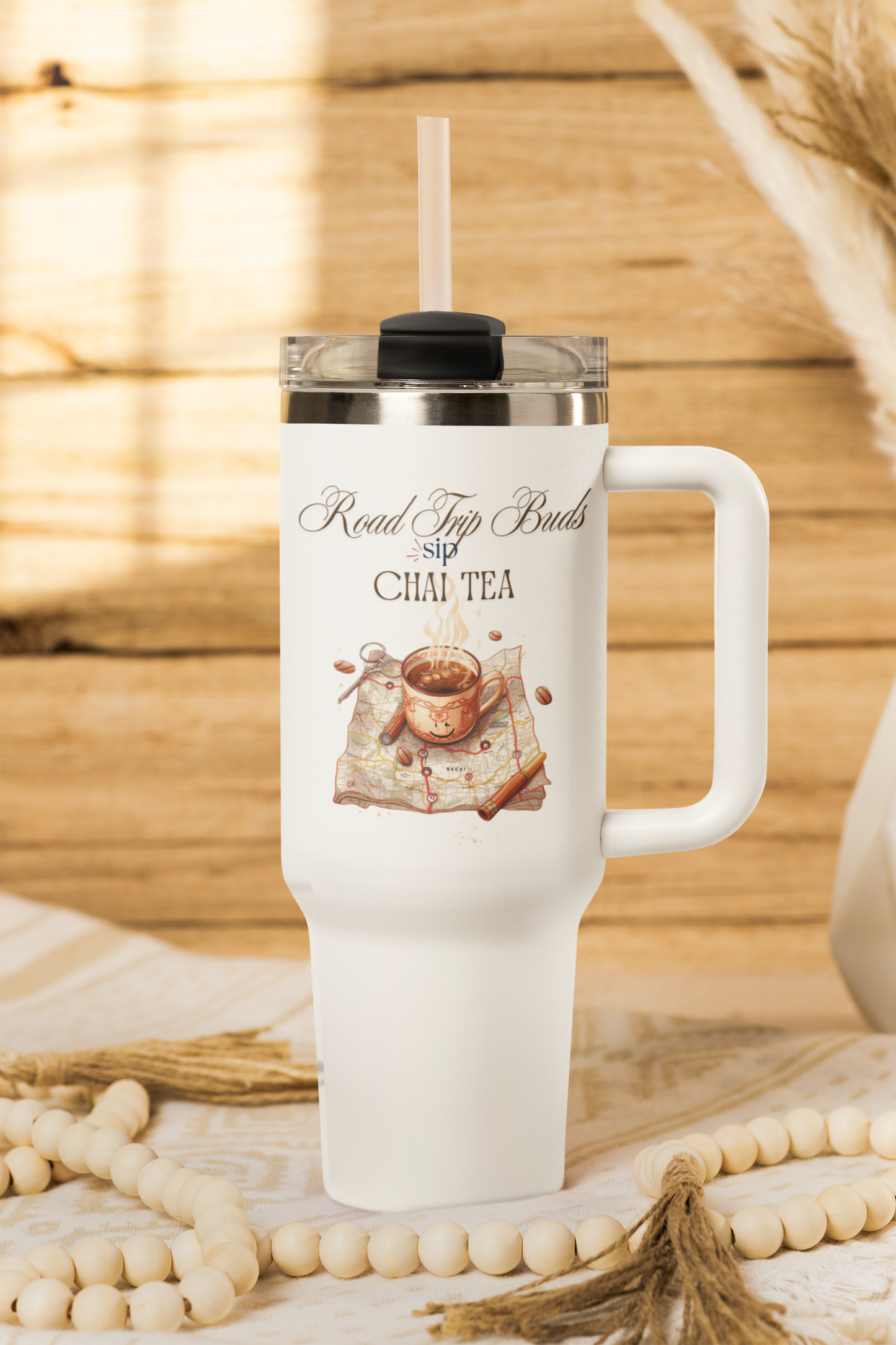 Insulated Travel Mug - Chai Tea Themed Design | Eco-Friendly 40oz Beverage Container