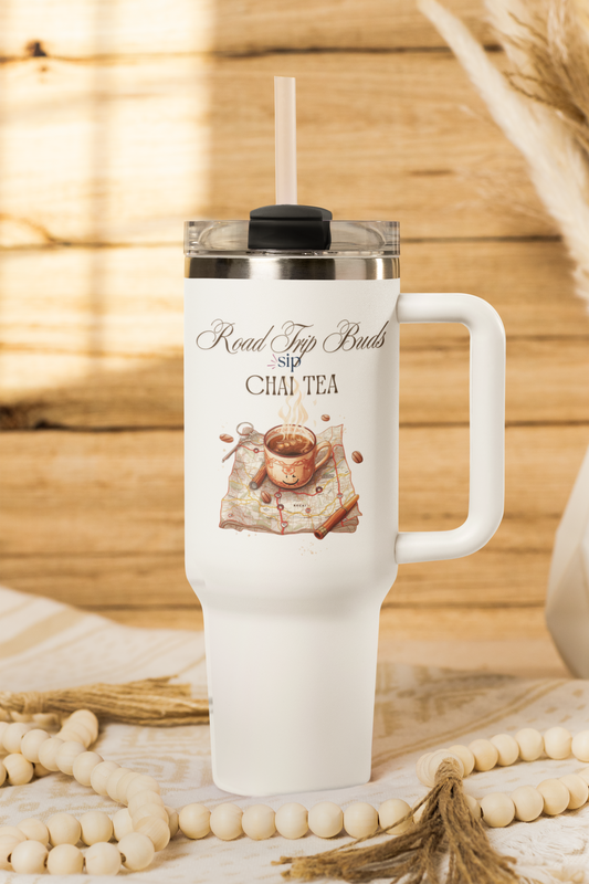 Insulated Travel Mug - Chai Tea Themed Design | Eco-Friendly 40oz Beverage Container