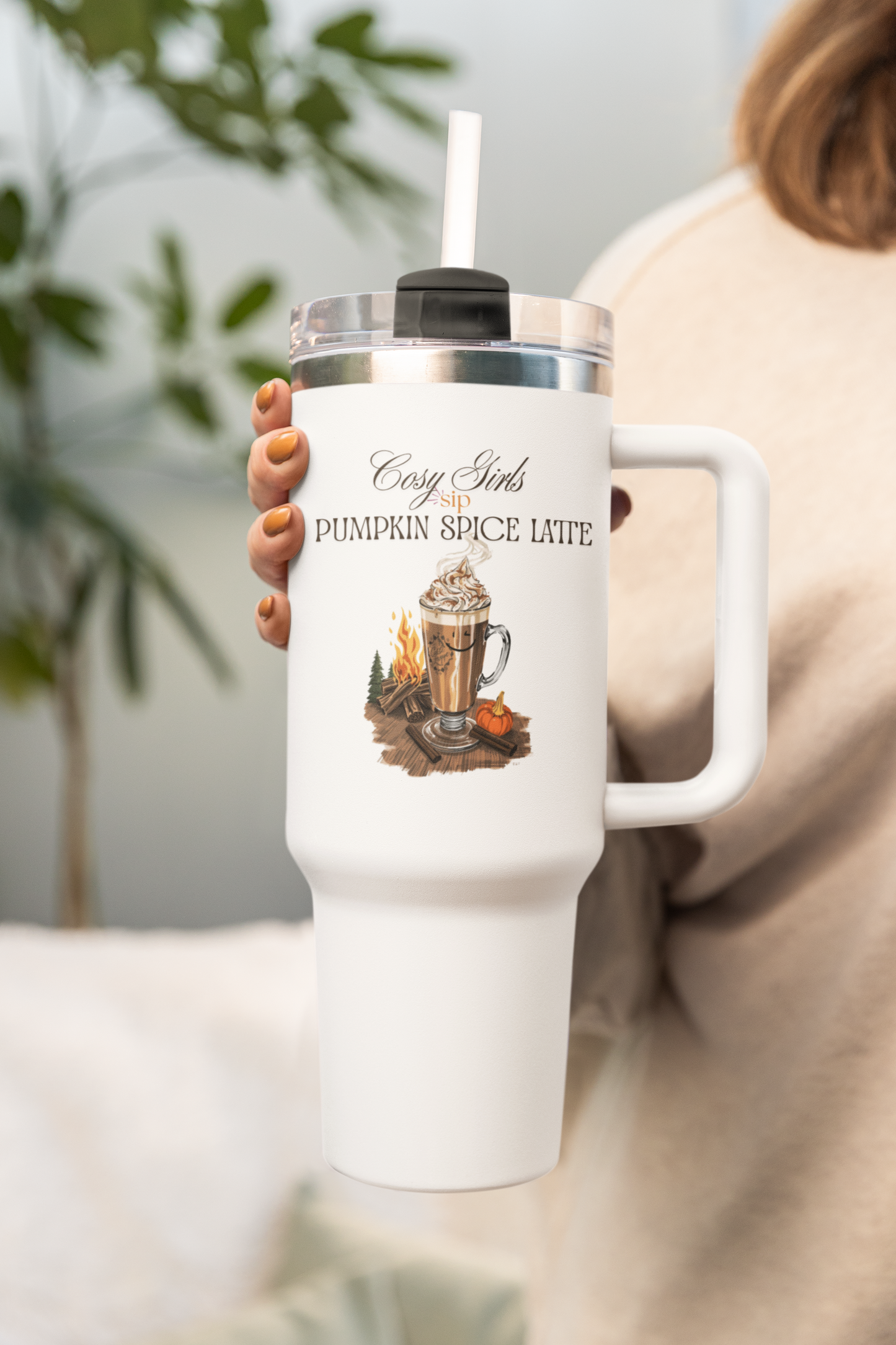 Insulated Travel Mug - Pumpkin Spiced Latte Themed Design | Eco-Friendly 40oz Beverage Container