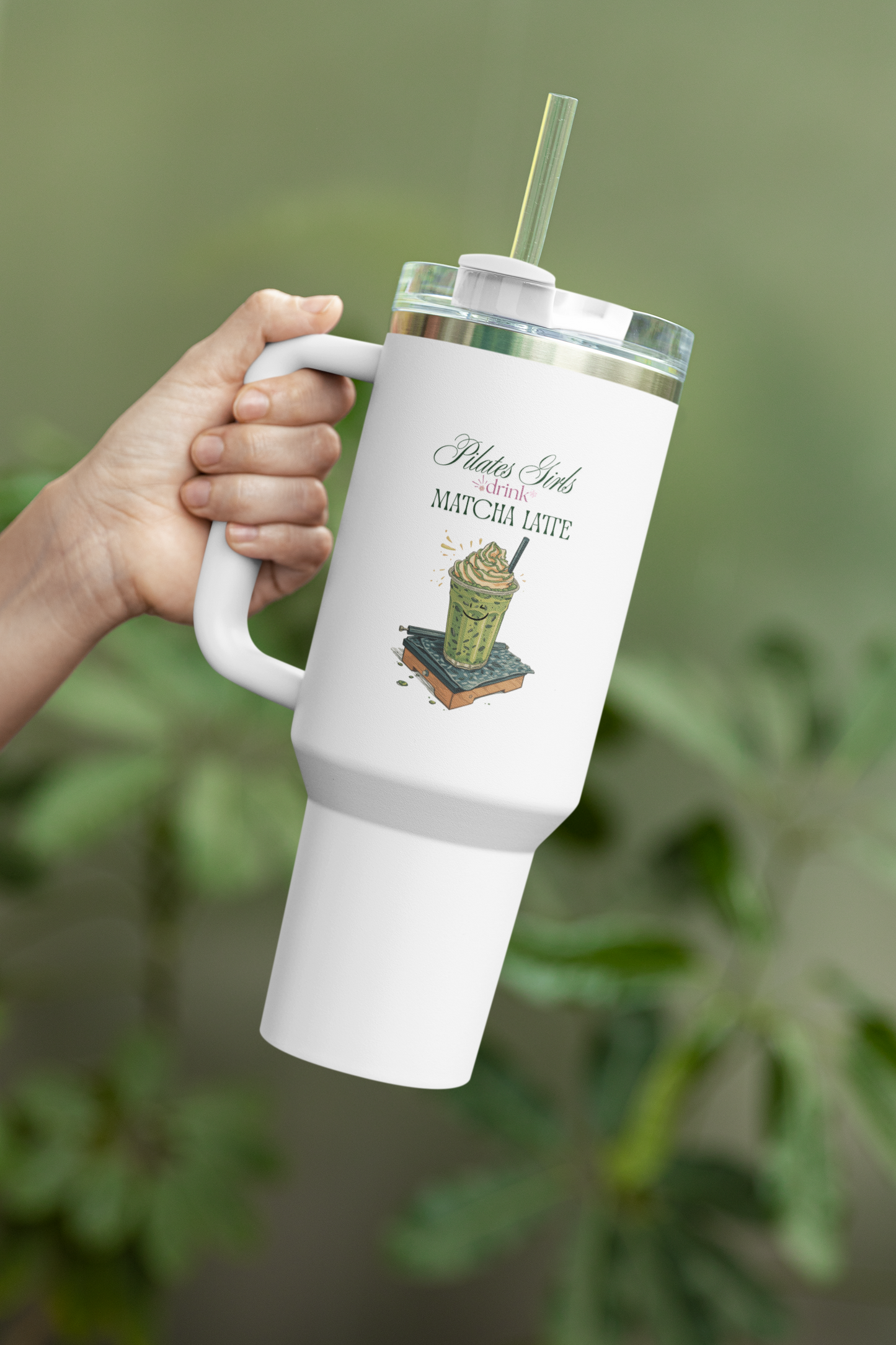 Insulated Travel Mug - Matcha Latte Themed Design | Eco-Friendly 40oz Beverage Container