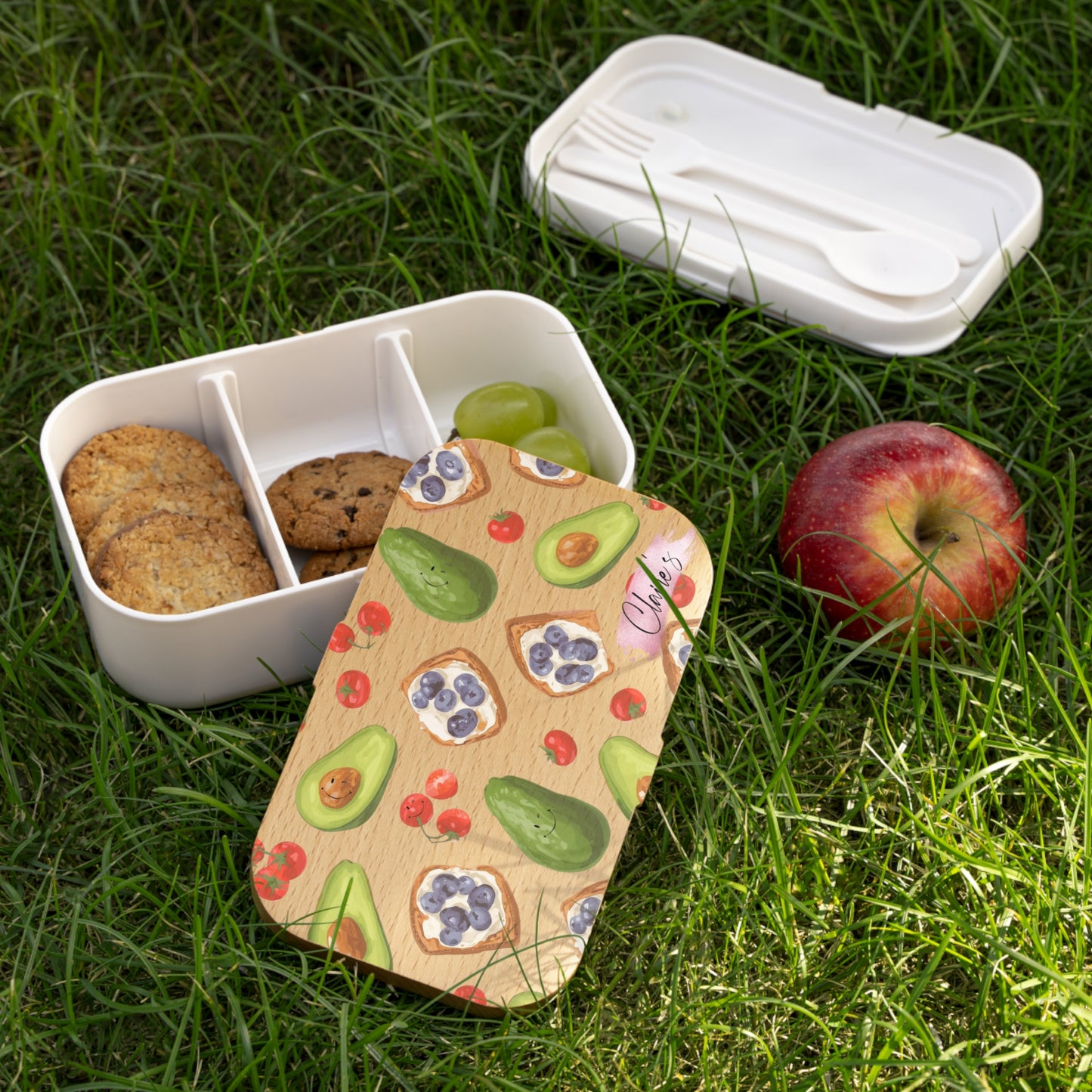 Personalized Bento Lunch Box - Aesthetic Cute Avocado and Blueberries & Ricotta Toast | Cute Lunch Container, Eco-Friendly Meal Prep, Gift for Foodies