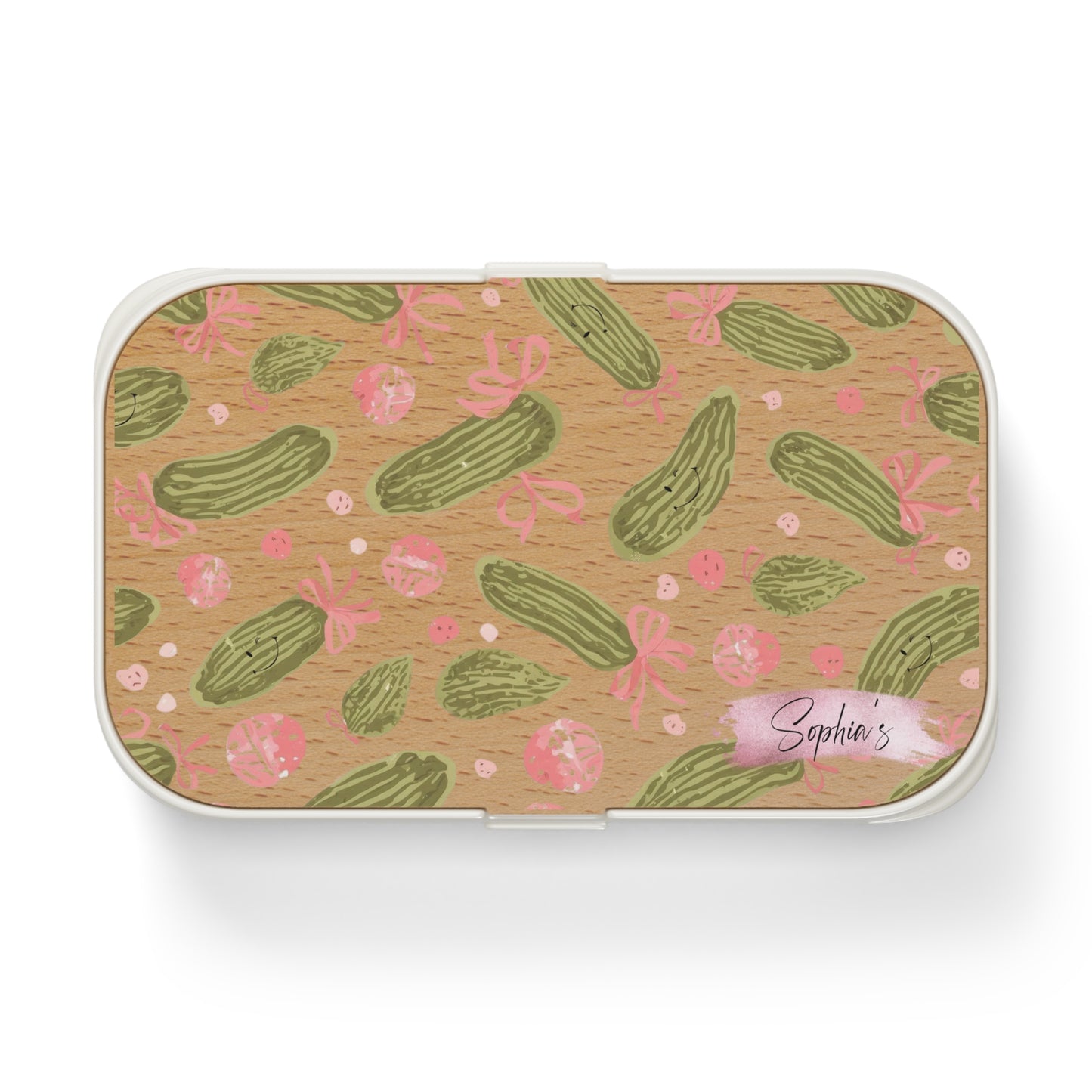 Personalized Bento Lunch Box - Aesthetic Cute Pickles and Pink Ribbons | Cute Lunch Container, Eco-Friendly Meal Prep, Gift for Foodies