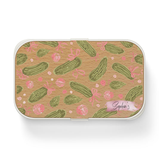 Personalized Bento Lunch Box - Aesthetic Cute Pickles and Pink Ribbons | Cute Lunch Container, Eco-Friendly Meal Prep, Gift for Foodies