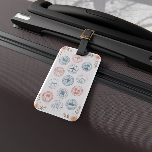 Luggage Tag - Pastel Passport Stamps Floral Design | Travel Accessory, Airport Essentials
