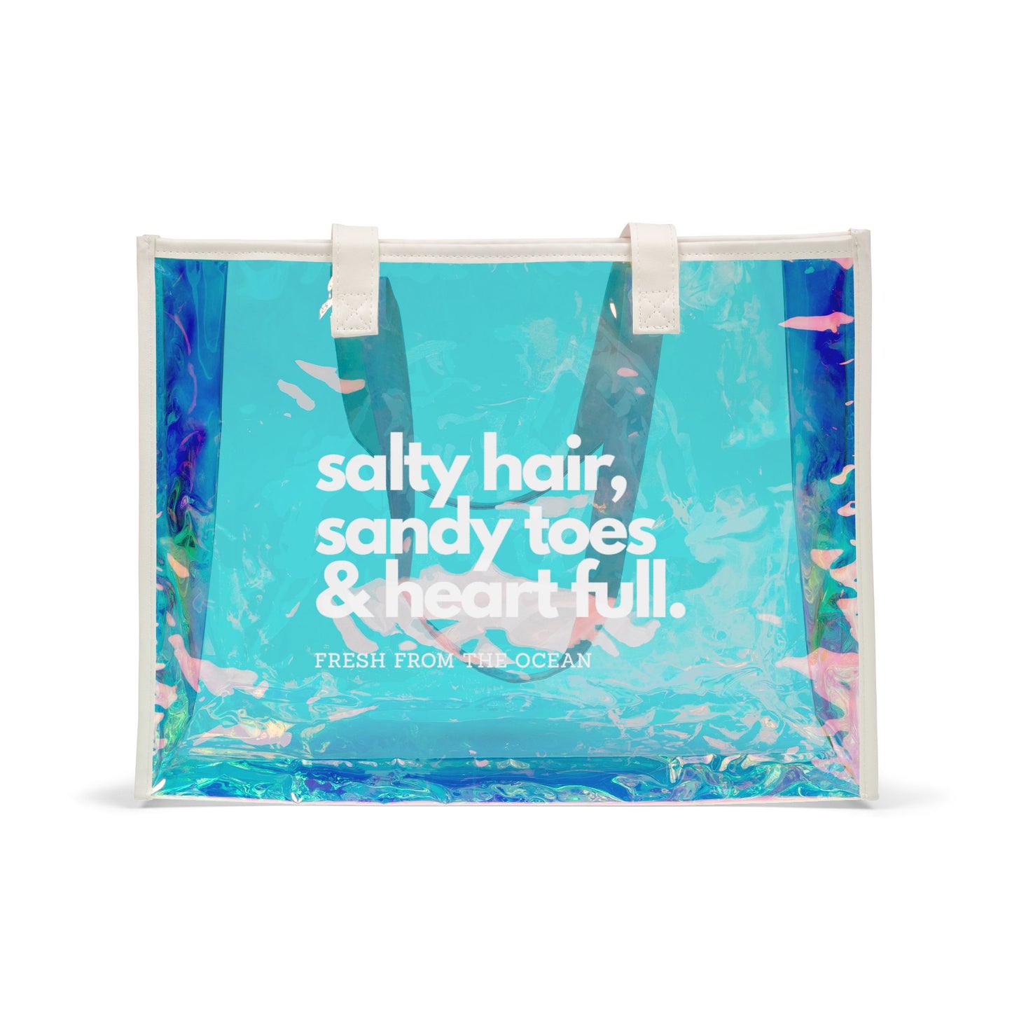Beach Holographic Tote Bag - Salty Hair, Sandy Toes & Heart Full | Chic Beach Accessory, Vacation Essential