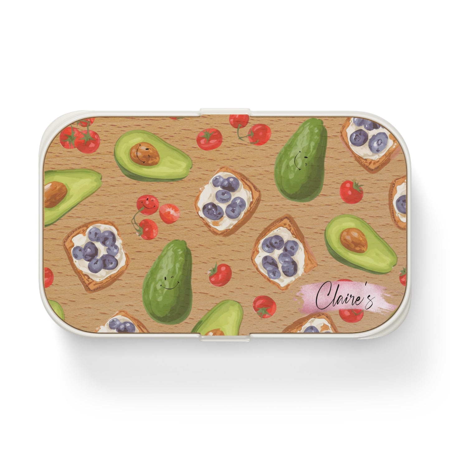 Personalized Bento Lunch Box - Aesthetic Cute Avocado and Blueberries & Ricotta Toast | Cute Lunch Container, Eco-Friendly Meal Prep, Gift for Foodies
